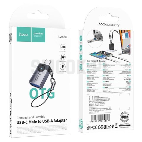 Adapter OTG USB C do USB A Hoco 3A UA46C grafitowy