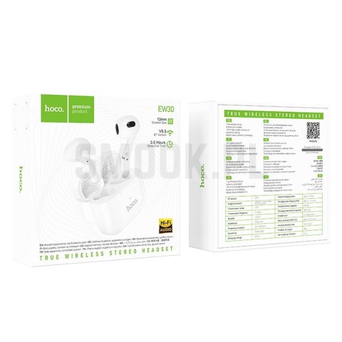 HOCO słuchawki bezprzewodowe / bluetooth stereo TWS Intelligent EW30 białe