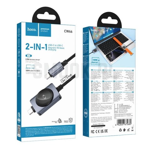 Kabel Hoco USB C do USB C PD100W z funcją ładowania iWatcha 1,2 m CW66 czarny