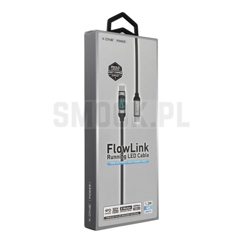 Kabel USB X-ONE FlowLink Running LED - typ C do C max 100W 1,2m czarny