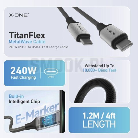 Kabel USB X-ONE TitanFlex - typ C do C max 240W 1,2m czarny