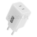 Ładowarka sieciowa do telefonu Forcell F-Energy GaN III Crystal Color 2x USB C AVS SSFC3.0 60W + kabel USB C do USB C VT-60 biał