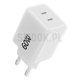 Ładowarka sieciowa do telefonu Forcell F-Energy GaN III Crystal Color 2x USB C AVS SSFC3.0 60W + kabel USB C do USB C VT-60 biał