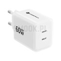 Ładowarka sieciowa do telefonu Forcell F-Energy GaN III Crystal Color 2x USB C AVS SSFC3.0 60W + kabel USB C do USB C VT-60 biał