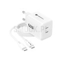 Ładowarka sieciowa do telefonu Forcell F-Energy GaN III Crystal Color 2x USB C AVS SSFC3.0 60W + kabel USB C do USB C VT-60 biał