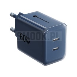 Ładowarka sieciowa do telefonu Forcell F-Energy GaN III Crystal Color 2x USB C AVS SSFC3.0 60W + kabel USB C do USB C VT-60 gran