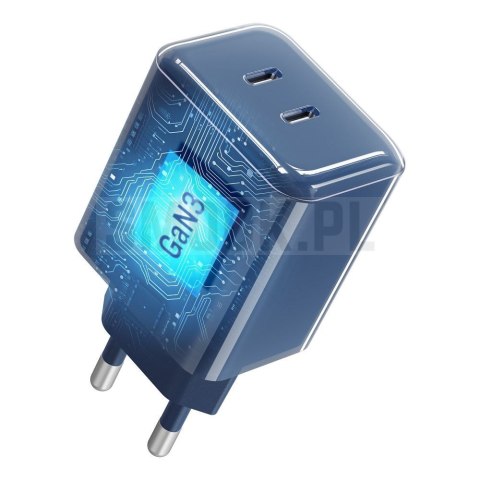 Ładowarka sieciowa do telefonu Forcell F-Energy GaN III Crystal Color 2x USB C AVS SSFC3.0 60W + kabel USB C do USB C VT-60 gran