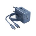 Ładowarka sieciowa do telefonu Forcell F-Energy GaN III Crystal Color 2x USB C AVS SSFC3.0 60W + kabel USB C do USB C VT-60 gran