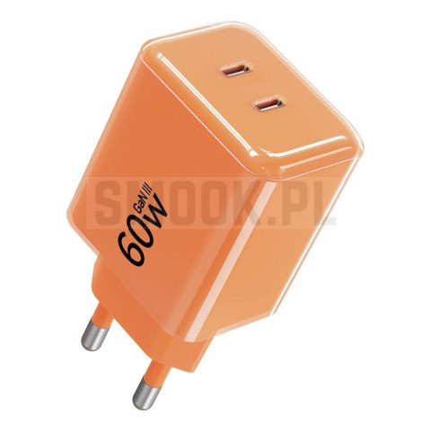 Ładowarka sieciowa do telefonu Forcell F-Energy GaN III Crystal Color 2x USB C AVS SSFC3.0 60W + kabel USB C do USB C VT-60 poma