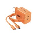 Ładowarka sieciowa do telefonu Forcell F-Energy GaN III Crystal Color 2x USB C AVS SSFC3.0 60W + kabel USB C do USB C VT-60 poma
