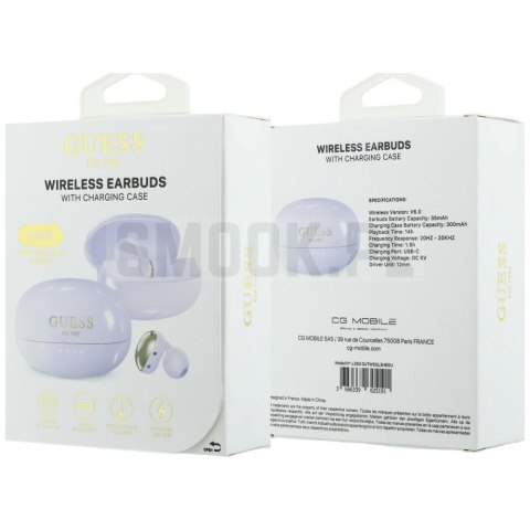 Sluchawki bezprzewodowe douszne OWS Guess Metalic Finish Electropated Parts Classic Logo fioletowe