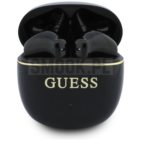 Słuchawki bezprzewodowe douszne TWS Guess Glossy Gold Line Classic czarne