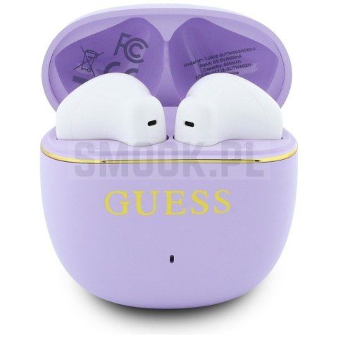 Słuchawki bezprzewodowe douszne TWS Guess Glossy Gold Line Classic fioletowe