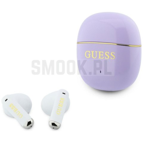 Słuchawki bezprzewodowe douszne TWS Guess Glossy Gold Line Classic fioletowe