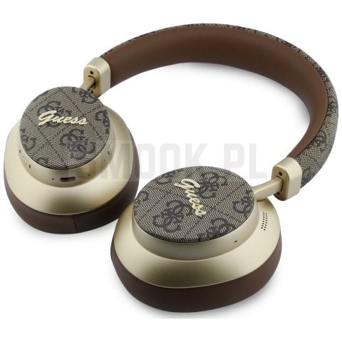 Słuchawki bezprzewodowe nauszne Guess ENC 4G Gold Script Metal brązowe
