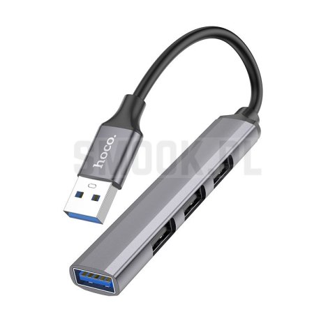 Adapter HUB 4w1 (USB 3.0+USB 2.0 x 3) USB-A Hoco HB26 szary