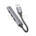 Adapter HUB 4w1 (USB 3.0+USB 2.0 x 3) USB-A Hoco HB26 szary