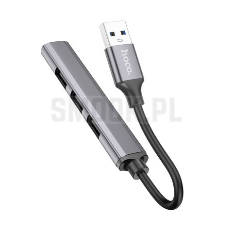 Adapter HUB 4w1 (USB 3.0+USB 2.0 x 3) USB-A Hoco HB26 szary