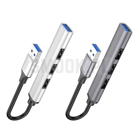 Adapter HUB 4w1 (USB 3.0+USB 2.0 x 3) USB-A Hoco HB26 szary