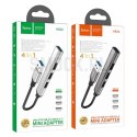 Adapter HUB 4w1 (USB 3.0+USB 2.0 x 3) USB-A Hoco HB26 szary