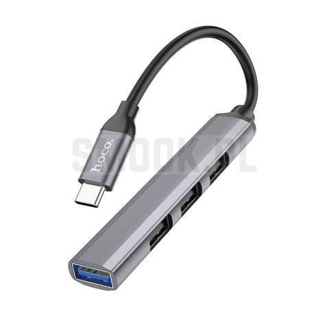 Adapter HUB 4w1 (USB 3.0+USB 2.0 x 3) USB-C Hoco HB26 szary