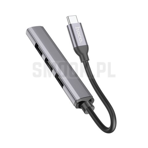 Adapter HUB 4w1 (USB 3.0+USB 2.0 x 3) USB-C Hoco HB26 szary