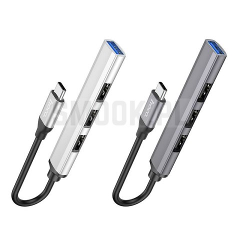 Adapter HUB 4w1 (USB 3.0+USB 2.0 x 3) USB-C Hoco HB26 szary