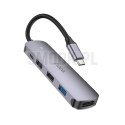 Adapter HUB 5w1 (HDTV+USB 3.0+USB 2.0 x 2+PD) USB-C Hoco HB27 szary