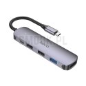 Adapter HUB 5w1 (HDTV+USB 3.0+USB 2.0 x 2+PD) USB-C Hoco HB27 szary