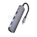 Adapter HUB 5w1 (HDTV+USB 3.0+USB 2.0 x 2+PD) USB-C Hoco HB27 szary
