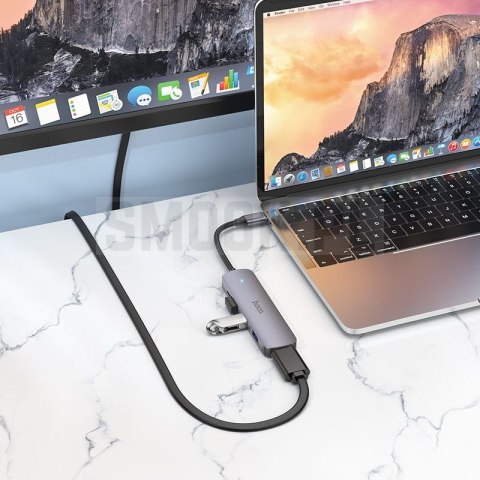 Adapter HUB 5w1 (HDTV+USB 3.0+USB 2.0 x 2+PD) USB-C Hoco HB27 szary