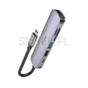 Adapter HUB 6w1 (HDTV+USB 3.0+USB 2.0+SD+TF+PD) USB-C Hoco HB28 czarny