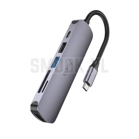 Adapter HUB 6w1 (HDTV+USB 3.0+USB 2.0+SD+TF+PD) USB-C Hoco HB28 czarny