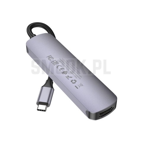 Adapter HUB 6w1 (HDTV+USB 3.0+USB 2.0+SD+TF+PD) USB-C Hoco HB28 czarny