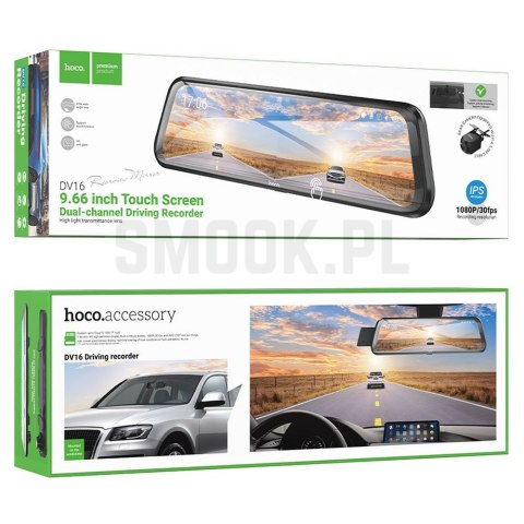Kamera samochodowa na lusterko z wyświetlaczem 9,66" 1080p/30fps + kamera tylna 720p/30fps Hoco DV16 czarna