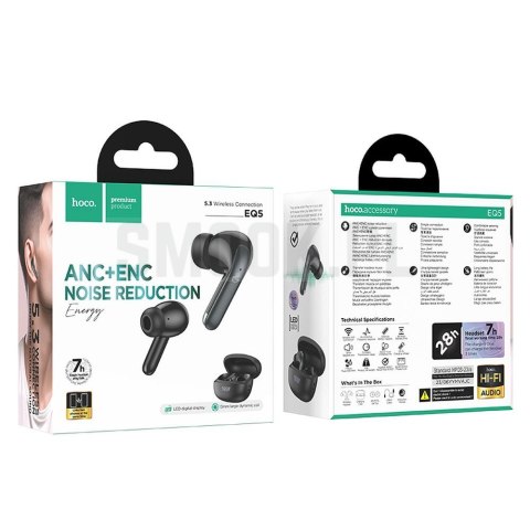 HOCO słuchawki bezprzewodowe bluetooth TWS ANC + ENC EQ5 czarne HOCO słuchawki bezprzewodowe bluetooth TWS ANC + ENC EQ5 czarne