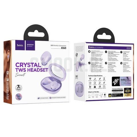 HOCO słuchawki bezprzewodowe bluetooth TWS EQ3 fioletowe