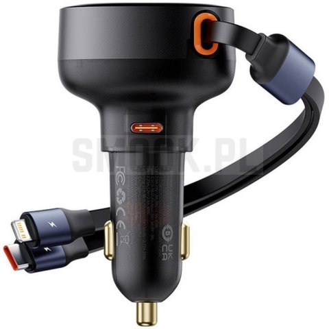 BASEUS ładowarka samochodowa Typ C + zwijany kabel 2w1 Typ C / Lightning PD3.0 QC4.0 3A 60W CCTXP-CCL / C00057802111-00 czarna BASEUS ładowarka samochodowa Typ C + zwijany kabel 2w1 Typ C / Lightning PD3.0 QC4.0 3A 60W CCTXP-CCL / C00057802111-00 czarna