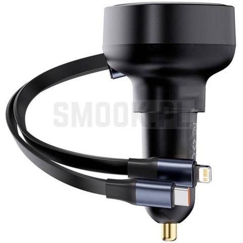 BASEUS ładowarka samochodowa Typ C + zwijany kabel 2w1 Typ C / Lightning PD3.0 QC4.0 3A 60W CCTXP-CCL / C00057802111-00 czarna BASEUS ładowarka samochodowa Typ C + zwijany kabel 2w1 Typ C / Lightning PD3.0 QC4.0 3A 60W CCTXP-CCL / C00057802111-00 czarna