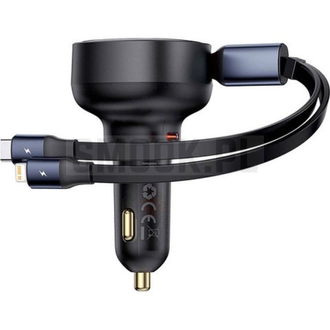 BASEUS ładowarka samochodowa Typ C + zwijany kabel 2w1 Typ C / Lightning PD3.0 QC4.0 3A 60W CCTXP-CCL / C00057802111-00 czarna BASEUS ładowarka samochodowa Typ C + zwijany kabel 2w1 Typ C / Lightning PD3.0 QC4.0 3A 60W CCTXP-CCL / C00057802111-00 czarna