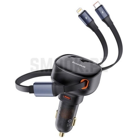 BASEUS ładowarka samochodowa Typ C + zwijany kabel 2w1 Typ C / Lightning PD3.0 QC4.0 3A 60W CCTXP-CCL / C00057802111-00 czarna BASEUS ładowarka samochodowa Typ C + zwijany kabel 2w1 Typ C / Lightning PD3.0 QC4.0 3A 60W CCTXP-CCL / C00057802111-00 czarna