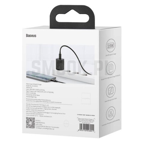BASEUS ładowarka sieciowa Typ C PD QC3.0 3A 25W CCSP020101/CCCJG25CE czarna BASEUS ładowarka sieciowa Typ C PD QC3.0 3A 25W CCSP020101/CCCJG25CE czarna