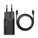 BASEUS ładowarka sieciowa Typ C + kabel Typ C do Lightning PD QC3.0 3A 20W TZCCSUP-B01/CCCJGCE-D czarna