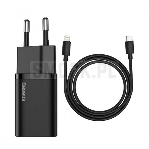 BASEUS ładowarka sieciowa Typ C + kabel Typ C do Lightning PD QC3.0 3A 20W TZCCSUP-B01/CCCJGCE-D czarna BASEUS ładowarka sieciowa Typ C + kabel Typ C do Lightning PD QC3.0 3A 20W TZCCSUP-B01/CCCJGCE-D czarna