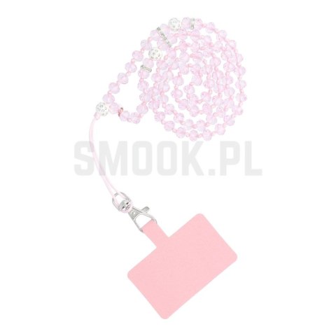 Zawieszka CRYSTAL DIAMOND do telefonu / długość sznura 74cm (37cm w pętli) / na szyję - jasnoróżowy Zawieszka CRYSTAL DIAMOND do telefonu / długość sznura 74cm (37cm w pętli) / na szyję - jasnoróżowy