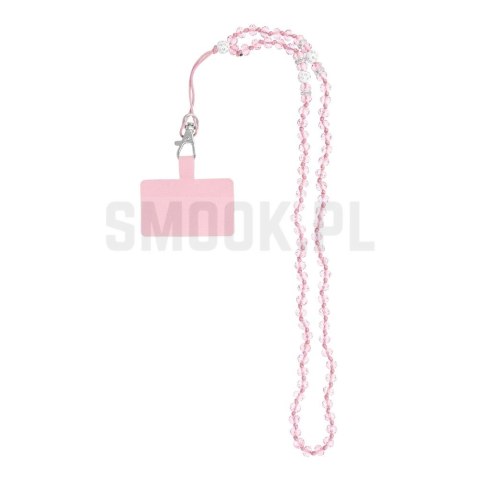 Zawieszka CRYSTAL DIAMOND do telefonu / długość sznura 74cm (37cm w pętli) / na szyję - jasnoróżowy Zawieszka CRYSTAL DIAMOND do telefonu / długość sznura 74cm (37cm w pętli) / na szyję - jasnoróżowy