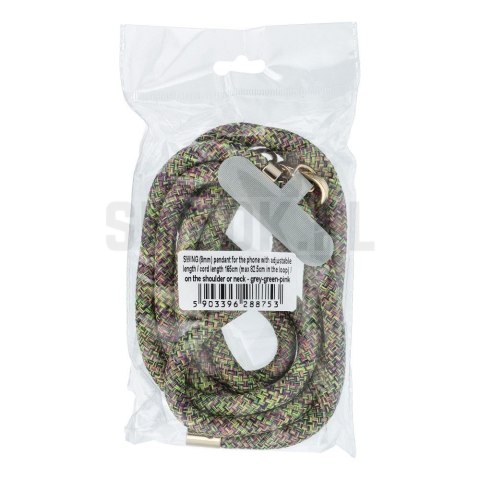 Zawieszka SWING (8mm) do telefonu z regulacją długości / długość sznura 165cm (max 82,5cm w pętli) / na ramię lub szyję - szaro Zawieszka SWING (8mm) do telefonu z regulacją długości / długość sznura 165cm (max 82,5cm w pętli) / na ramię lub szyję - szaro