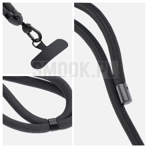 Zawieszka SWING (8mm) do telefonu z regulacją długości / długość sznura 165cm (max 82,5cm w pętli) / na ramię lub szyję - szary Zawieszka SWING (8mm) do telefonu z regulacją długości / długość sznura 165cm (max 82,5cm w pętli) / na ramię lub szyję - szary