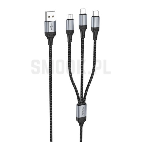 HOCO kabel 3w1 USB A do Lightning / Micro USB / Typ C 2,4A X102 1 m czarny HOCO kabel 3w1 USB A do Lightning / Micro USB / Typ C 2,4A X102 1 m czarny