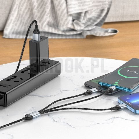 HOCO kabel 3w1 USB A do Lightning / Micro USB / Typ C 2,4A X102 1 m czarny HOCO kabel 3w1 USB A do Lightning / Micro USB / Typ C 2,4A X102 1 m czarny